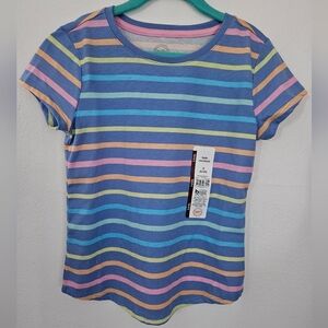 Wonder Nation Kids Girls S 6-6X Blue‎ Pastel Stripe T-Shirt NWT